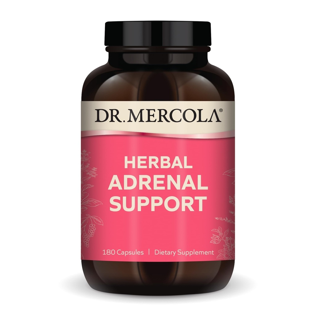 Dr. Mercola Herbal Suporte Adrenal, 90 Servimentos (180 Cápsulas), Suplemento Alimentar, Gestão de Humor e Stress, Não-GMO