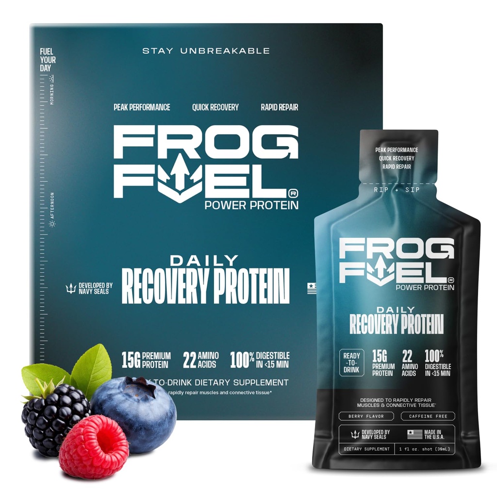 Combustível de rã Tiro de proteína regular, 15g de proteína Nano-Hydrolyzed Grass Fed Colágeno, Pós-treino, Glúten Livre, Gordura e Açúcar Livre, 22 Aminoácidos, 0 Carbãs, Berry, 1 oz Packets, 24 Pack