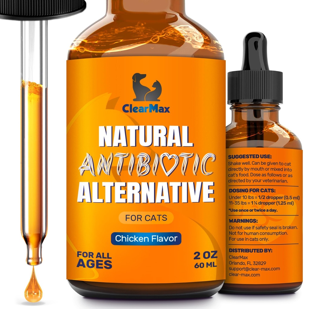 Antibiótico de gato para ajudar com tosse e alergias – Antibióticos para gatos para ajudar com ITUs e Momentos Digestivos – HIPS & Apoio articulações – Gosto de frango atraente – 2 Oz garrafa
