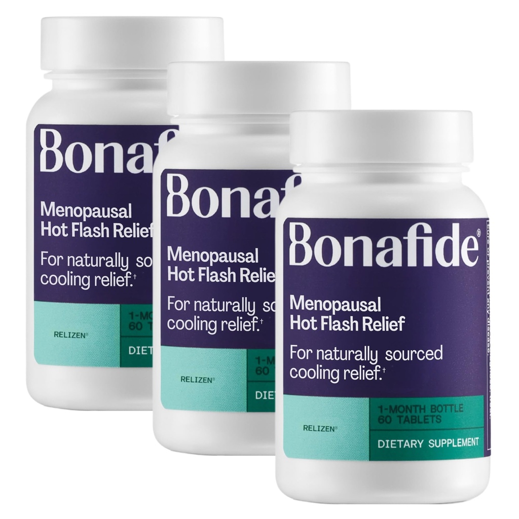 Relizen de Bonafide. Alívio de Menopaisal Hot Flashes & Night Sweats. — Fornecimento de 3 meses (180 comprimidos)