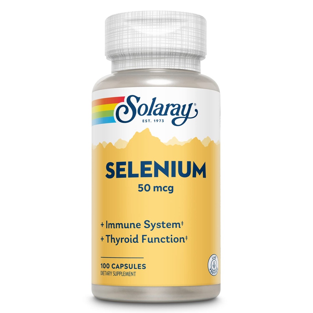 Solaray Selenium 50 mcg, Sistema imunológico saudável, Função da tireóide & Suporte antioxidante, 100 Cápsulas