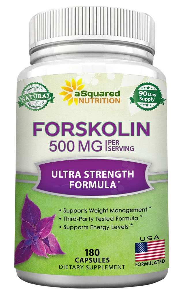 aSquared Nutrition Forskolin 500mg Max Strength-180 Cápsulas,Forskolin Supplement for Pure Weight Loss Fuel, Coleus Forskohlii Root - Forskolin Diet Pills, Belly Buster Fat Burner 2X Slim Trim Lose