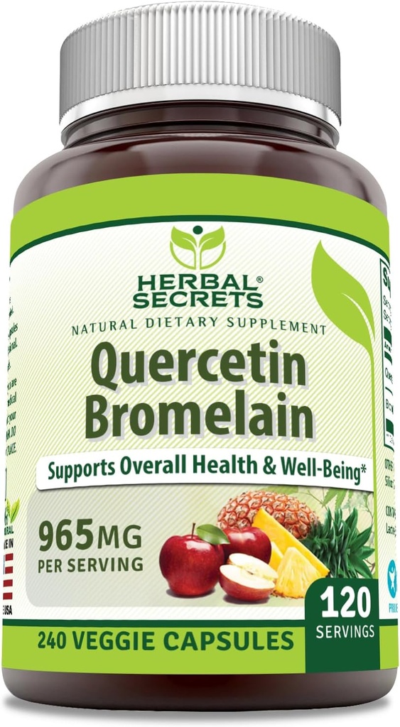 Herbal Secrets Quercetin 800mg com Bromelain 165mg, Veggie Capsules Supplement (Suplemento Não-GMO ) Gluten Free (U.A. (965 mg, 240, Count)