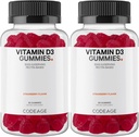 Codeage Vitamina D3 Gummy Vitaminas, Vitamina D3 5000 UI Gummies Cholecalciferol 125 mcg, Soft Pectin-Based, Animal Gelatin-Free Gummy, Gummies Vitaminas, Saboroso Morango, Não-GMO - 2-Pack