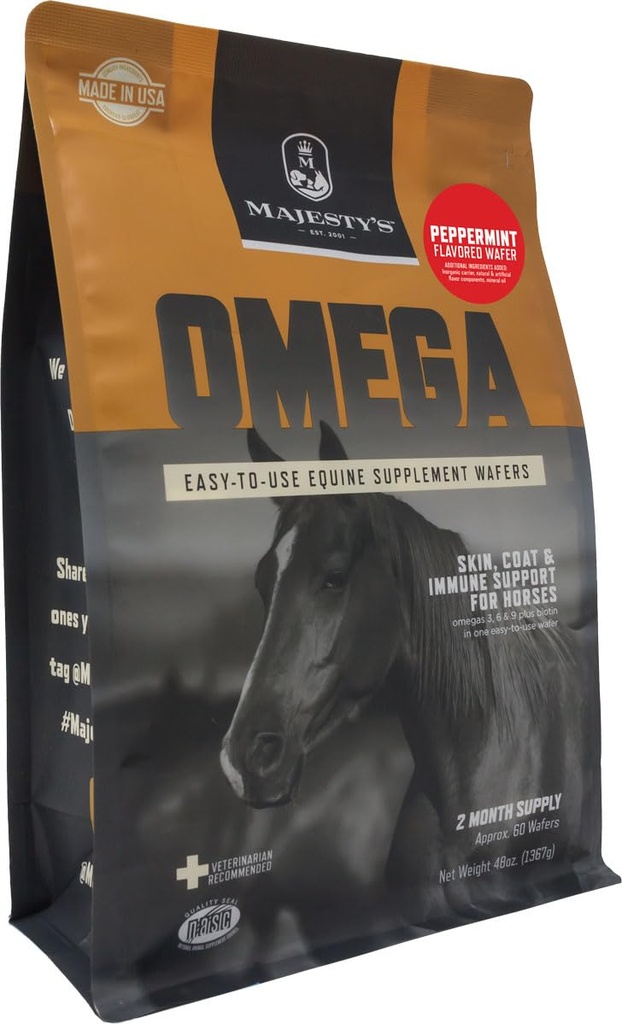 Ómega Wafers de Majestade - Pele Superior Cavalo/Equino, Casaco e Imune Suporte Suplemento - Omega 3, 6, 9 e Biotina (Peppermint, 60 Conde)