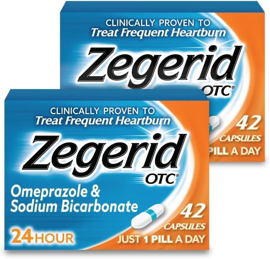 Zegerid OTC, Omeprazol Plus Bicarbonato de Sódio, 24 horas, Inibidor da Bomba de Prótons (IPP), Medicina da Azia, Redutor de Ácido, Duas Caixas 42ct