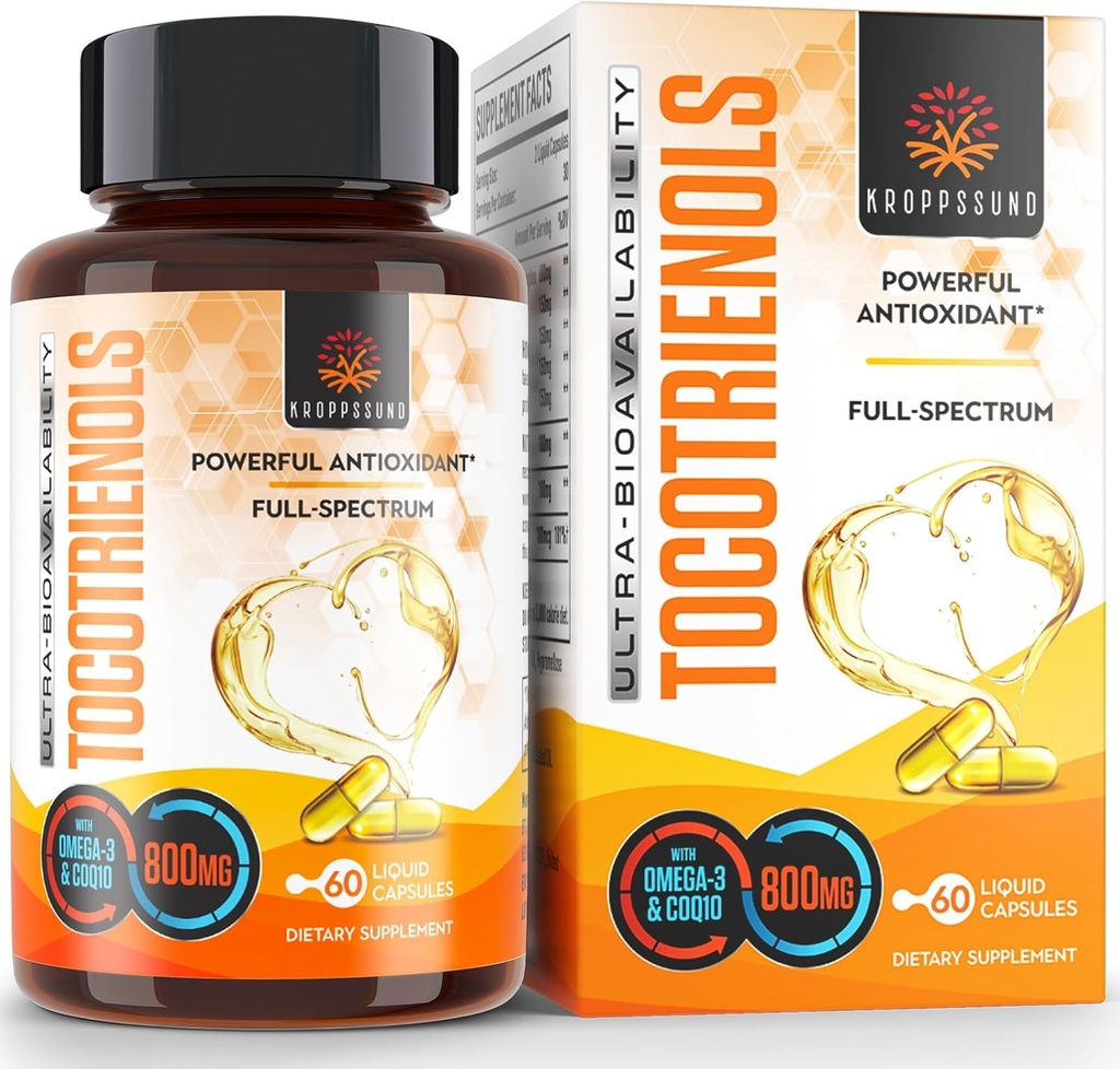 Kroppssund Tocotrienols 800mg Suplemento □ Rico em Vitamina E Tocotrienols - 60 Cápsulas Líquidas