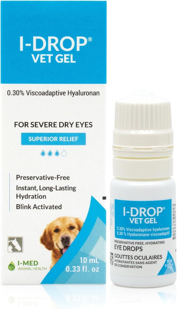 I-DROP Vet Gel: Colírios para cães de estimação para lubrificar olhos secos agudos/seasonais