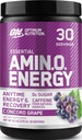 Optimum Nutrition Amino Energy - Pré-treino com chá verde, BCAA, Aminoácidos, Keto Friendly, Extrato de café verde, Energia em pó - Concord Grape, 30 Servings