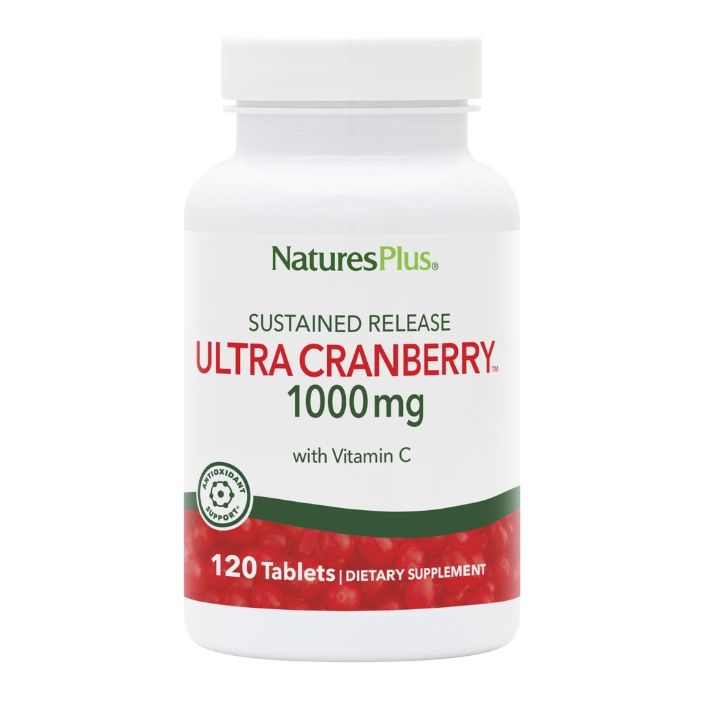 NaturesPlus Ultra Cranberry, liberação mantida - 1000mg, 120 comprimidos - com vitamina C - Vegetarian, Gluten Free - 60 Servings