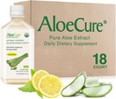 AloeCure USDA Organic Aloe Vera Juice Lemon Flavor - Made Within 12 Horas of Harvest - Natural Digestive Supplement for Balanced Stomach Acidity - Support Digestive and Imune Health, 18 Btls x 16.7 onças