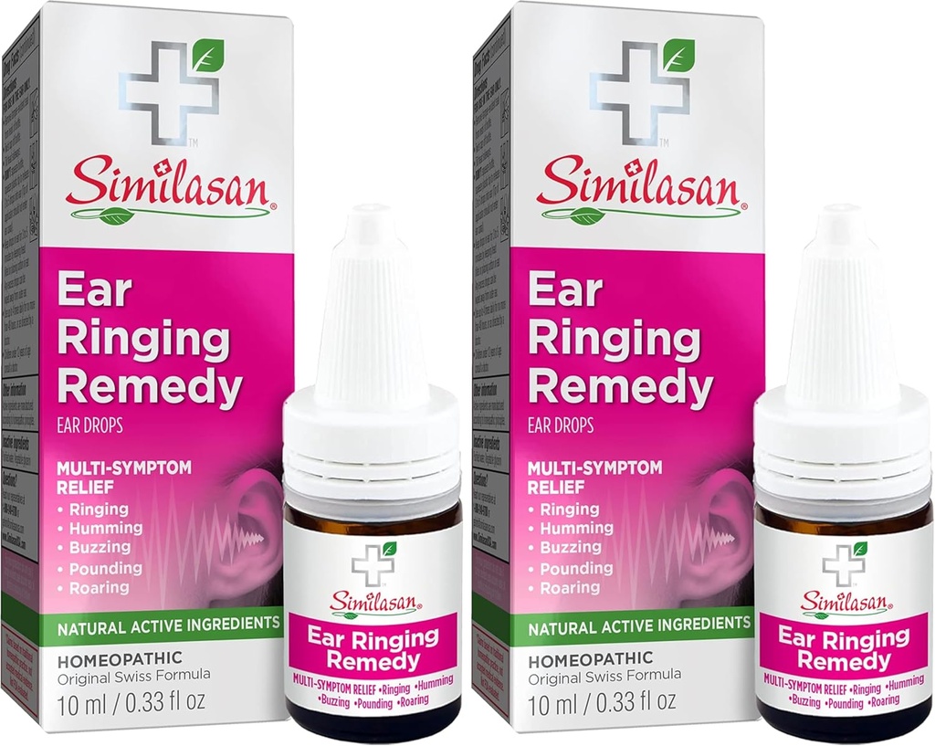 Similasan Ear Ringing Remedy Drops 0.33 Onça, para alívio temporário multi-sintomas do ruído nos ouvidos, ouvidos tocando, ouvidos zumbindo, ouvidos rugindo, ouvidos zumbindo, ouvidos sussurrando e outros sons nos ouvidos