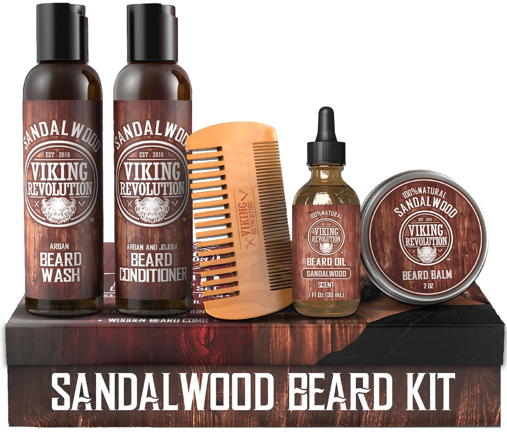 Viking Revolution Ultimate Conditioner for Men's Beard Grooming - suaviza, suaviza e acalma a barba Comichão- Contém lavagem, condicionador, óleo, bálsamo e cheiro de sândalo