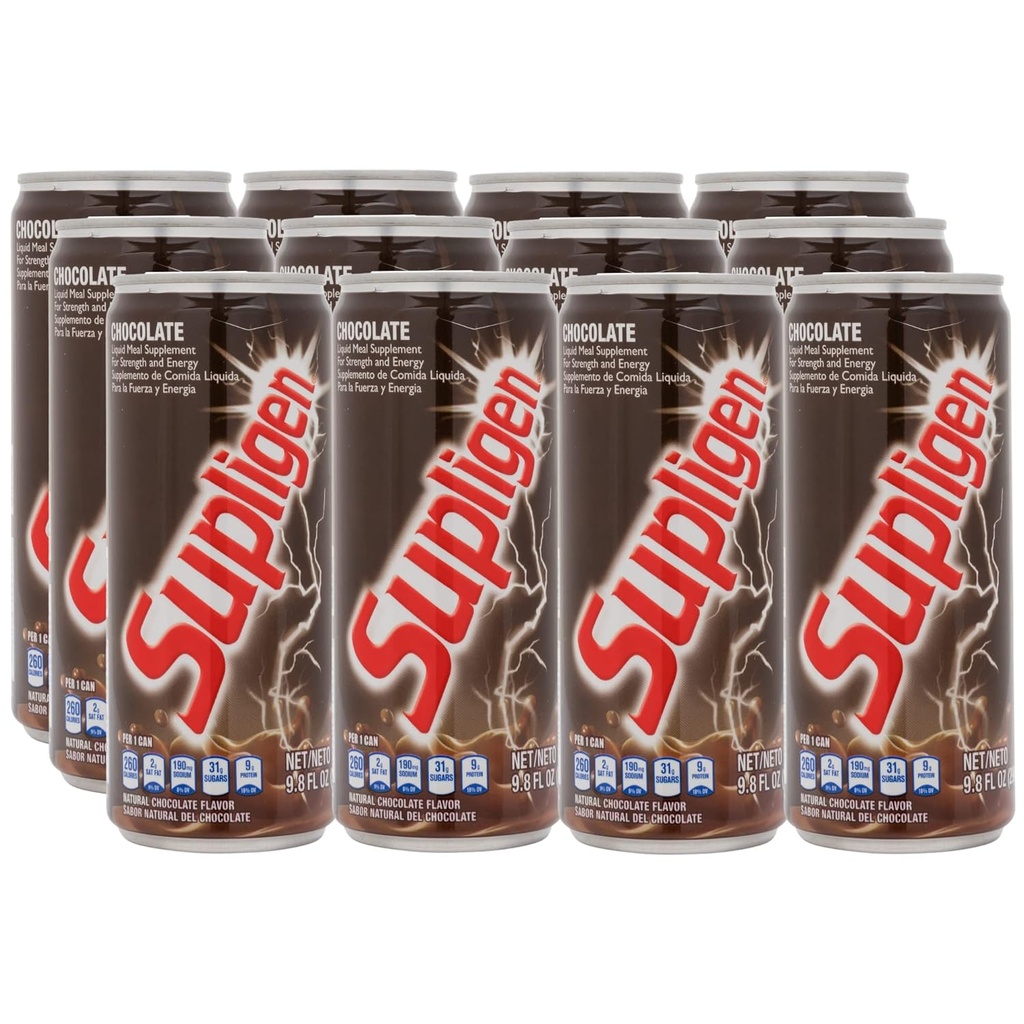 Supligen Chocolate Suplemento de Refeição Líquida, 9.87 oz (Pacote de 12) – Protein & Vitamina Shake for Energy, Strength & Recovery – Pronto para beber Refeição Nutricional