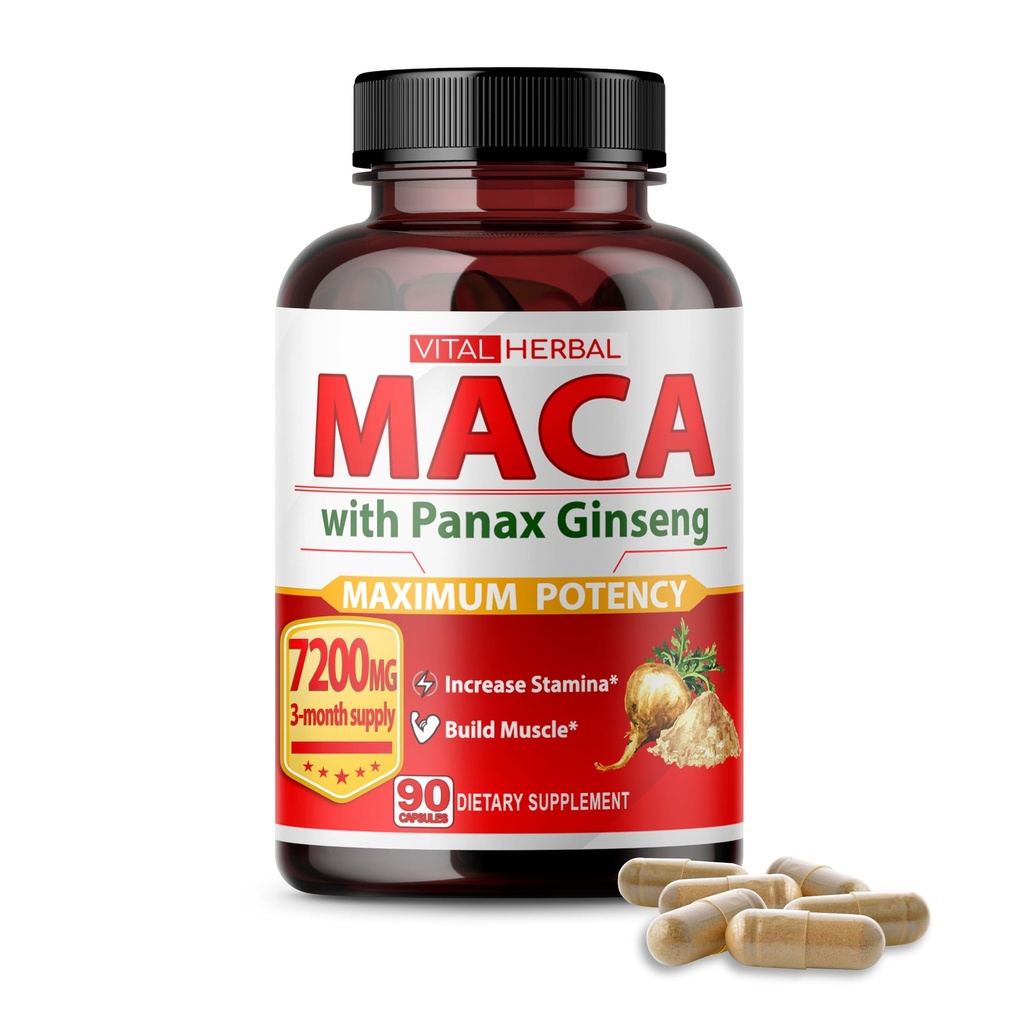 Complexo Vital Herbal Maca Root com Ashwagandha, Tongkat Ali, Tribulus, Horny Goat Weed & Panax Ginseng – Suporte Herbal para Energia e Desempenho – Fornecimento de 90 dias