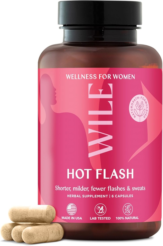 WILE Menopausa e Perimenopausa Suplementos para Mulheres - Hot Flashes e Night Sweats Alivio com Kudzu Root - Premenopause Suporte para Stress, Hot Flash, Hormone equilíbrio e descanso sono, 30 Servings