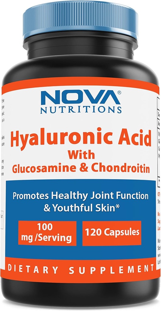 Nova Nutrições Ácido Hialurônico 100mg/servindo - Promove Pele Jovem e Função Conjunta Saudável 120 Cápsulas