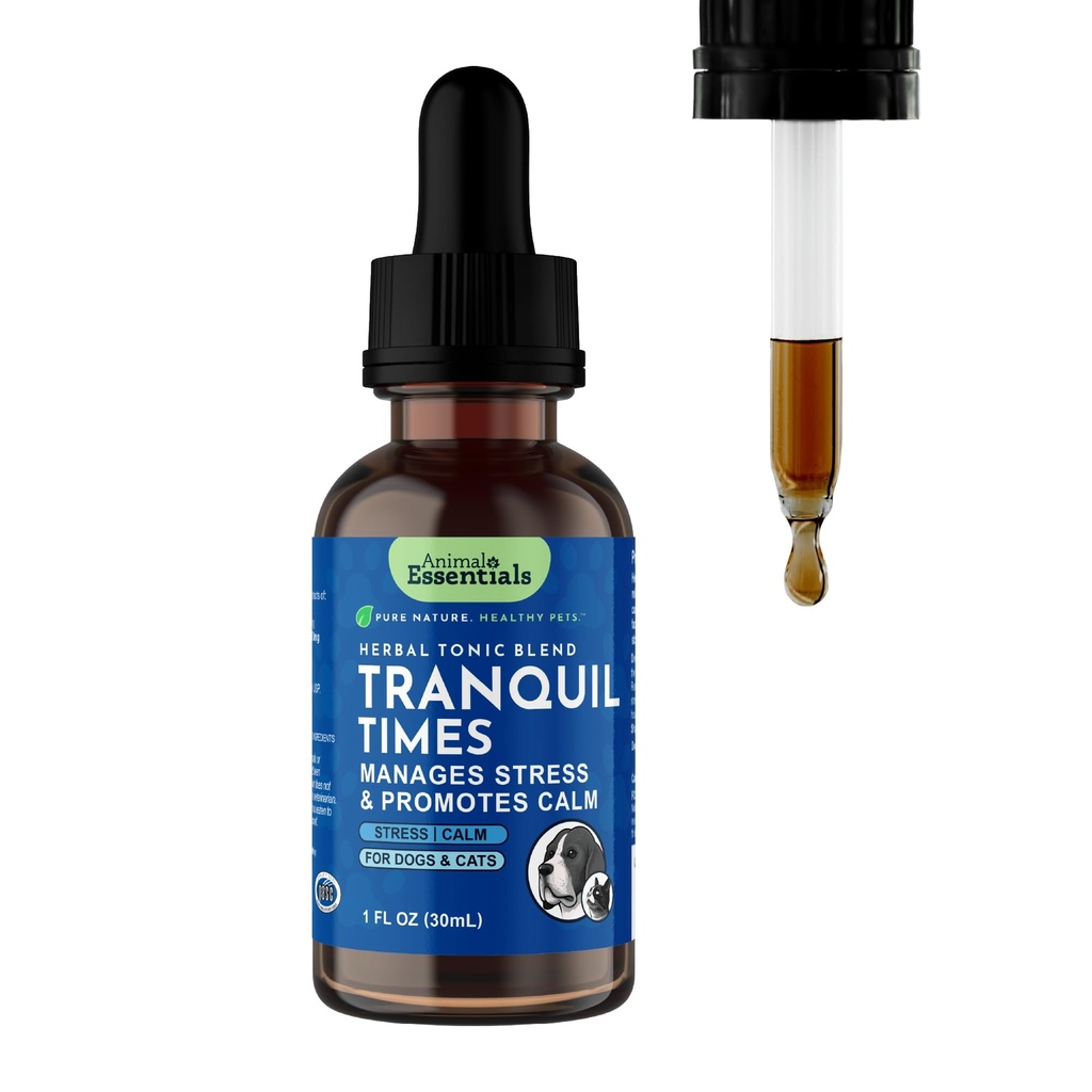 Essenciais animais Mistura de tranqüilidade para cães e gatos - Suplemento calmante, Raiz valeriana, Drops líquidos, Fórmula de ervas - 1 Fl Oz