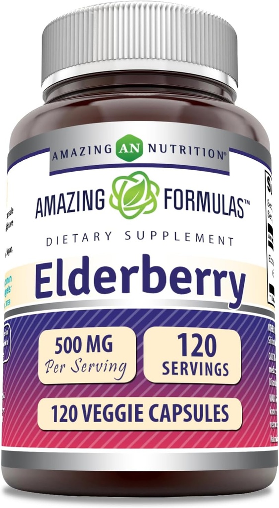 Fórmulas surpreendentes Suplemento de Elderberry 500 Mg Por Servindo 120 Cápsulas Veggie