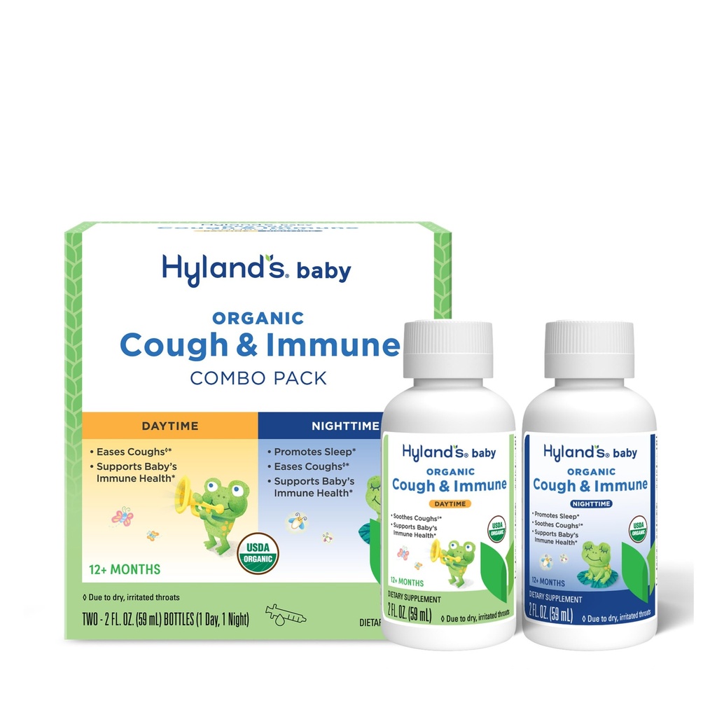 Hyland bebê orgânico tosse Syrup e Immune suporte dia e noite pacote de combinação, facilidades tosse, suporta imunidade, promove sono, duas 2 Fl Oz. garrafas (4 fl oz)
