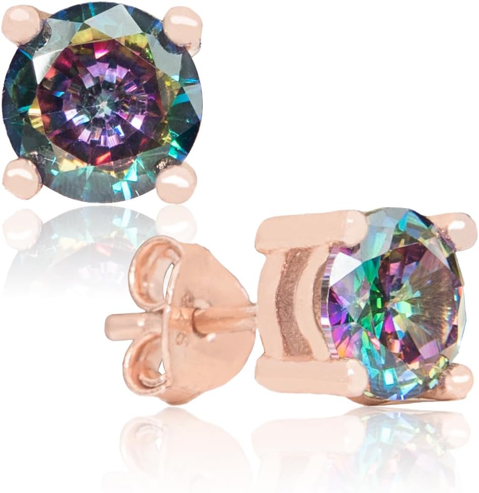 Artesanato Rose ouro banhado natural Mystic Topaz Sterling Silver Stud Brincos