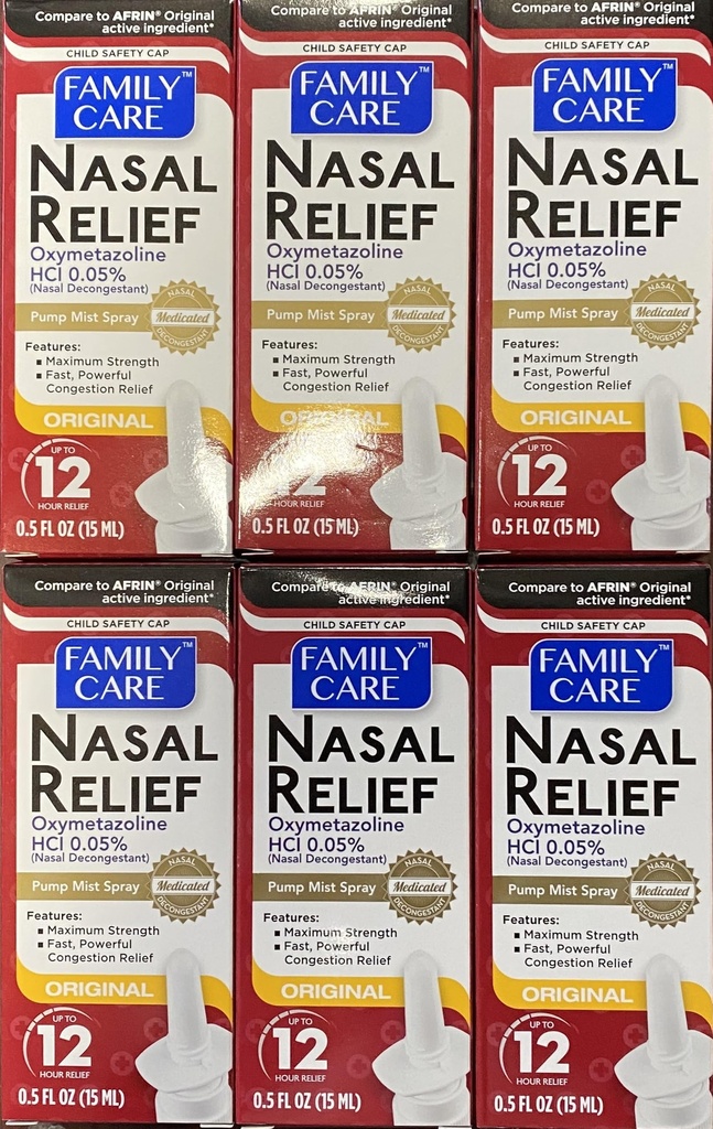 Pulverizador de alívio nasal garantido, bomba de 12 horas Mist Oxymetazoline HCL, 0,5 fl. Oz (6 embalagem)