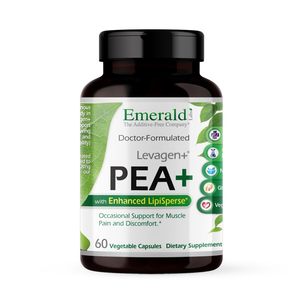Emerald Laboratories Pea+ com Levagen+ - Apoio à saúde articular & muscular com Meriva Curcumin, OptiMSM & Levagen+ Pea* - Não-GMO, Vegan, Sem glúten - 60 Cápsulas Vegetais