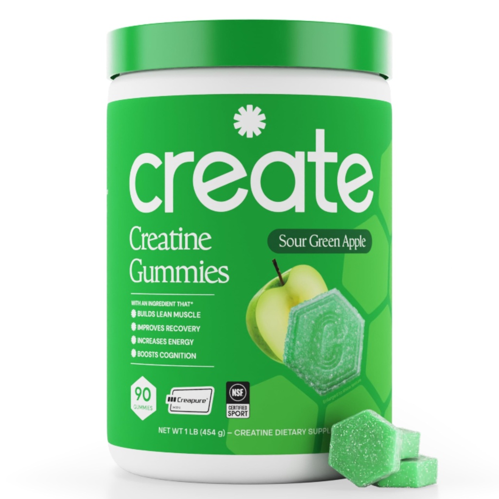 Creatina Gummies mono-hidratada para homens e mulheres - Aumentar o foco, força, e resistência, Fórmula anti-melting, Vegan, Gluten-Free, Não-GMO, 1.5 Gram Creatine per Gummy (Sour Green Apple, 90 ct)