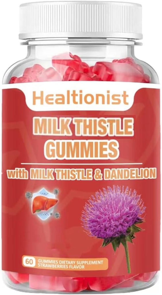Pastilhas de cardo de leite para limpeza do fígado, Detox & Reparar Gordura Fígado Fórmula Gummies, Extrato de cardo de leite □ Antioxidante Suporte & Saúde do fígado natural, Detox de fígado, 60 Vegan Ct