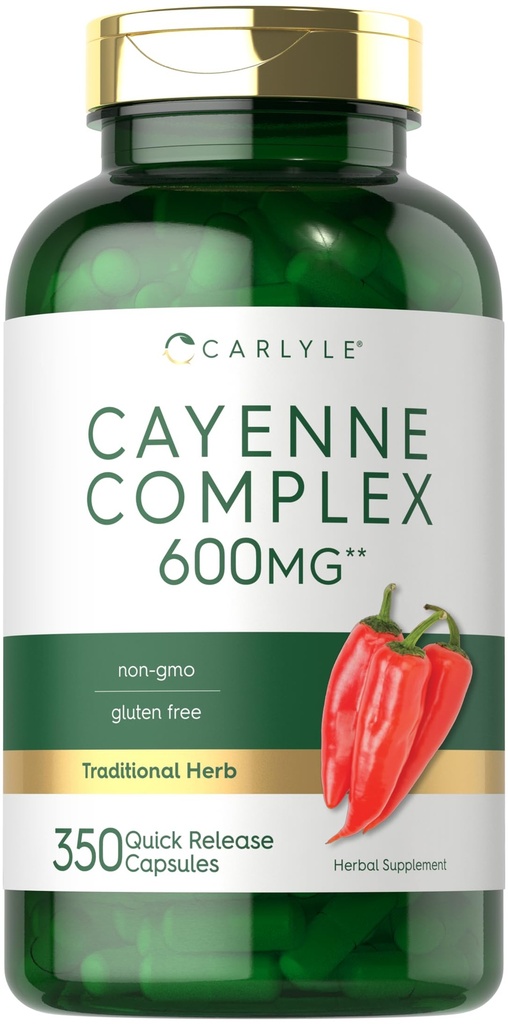Cápsulas de Pimenta Carlyle Cayenne 600mg – 350 comprimidos – Não-GMO, Suplemento sem glúten
