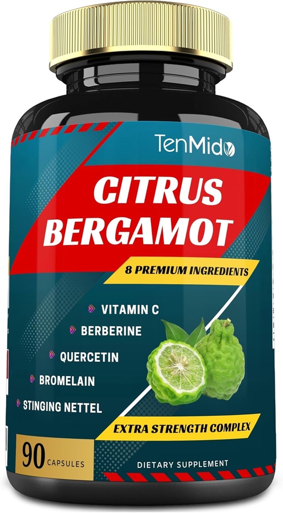 Citrus Bergamot Extract Cápsulas com VitaminaC, Berberina, Quercetina, Bromelaína, Echinacea, Pimenta Negra - 3 Meses Abastecimento, 90caps