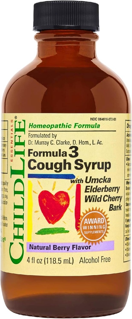 CRIEDLIFE Essentials Formula 3 Kids Tosse Syrup - Children's Tosse Medicine for Kids 2-11, with Umcka, Elderberry & Wild Cherry Bark, Gluten Free - Natural Berry, 4 Fl Oz