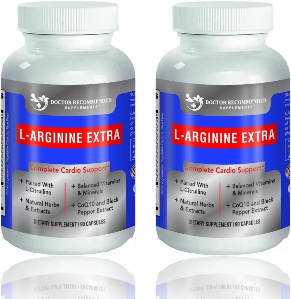 DOCTOR RECOMENDADO COMPLEMENTOS Premium L-Arginina 1000 MG Fórmula de Óxido Nítrico Suporta Cardio Saúde, Produção de Óxido Nítrico, Estamina & Mais - 2 Pack