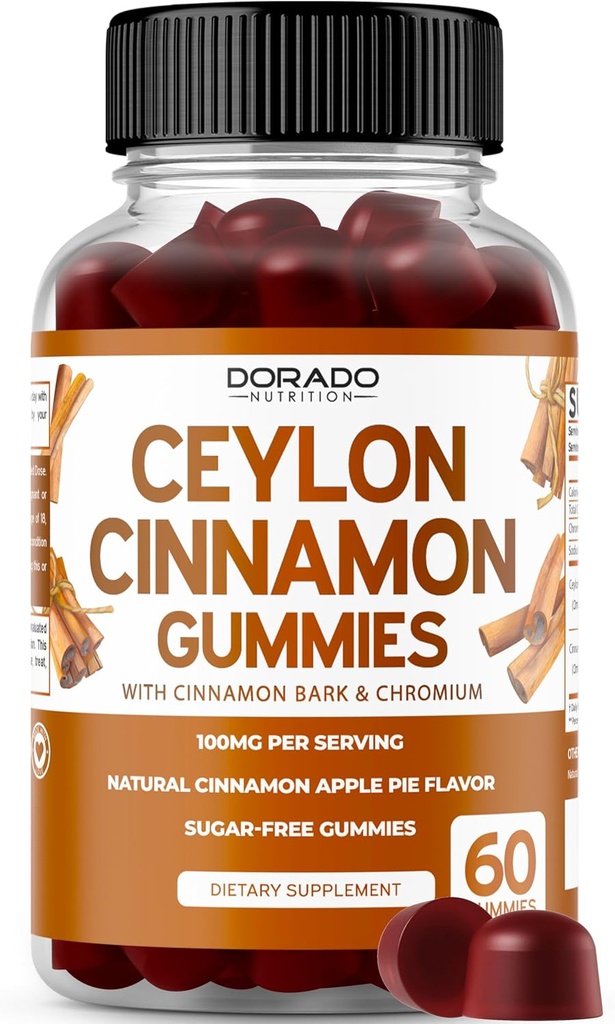 Ceilão Cinnamon Gummies (60 contagem) Apple Cider Vinagar Canela, Açafrão, Berberine & Ginseng para Digestion Suporte geral bem-estar - Suplementos Ceilão - Vegan Safe & USA Made