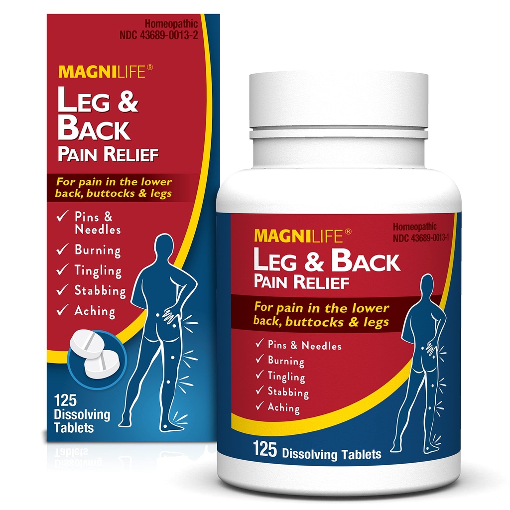 MagniLife Leg & Back Pain Alief, Fast-Acting Pain Alief, Naturalmente acalmar queimadura, aperto e esfaqueamento dores, sintomático ou preventivo, 125 comprimidos de rápida resolução