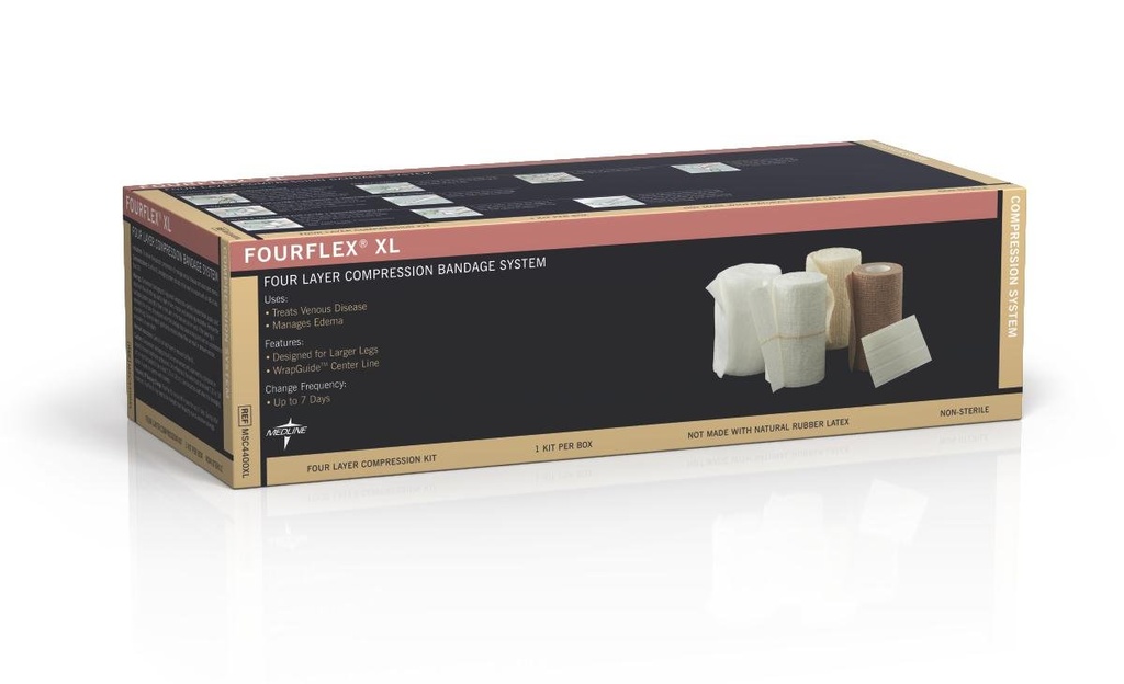 Medline Fourflex XL 4-Layer sistema de compressão, tamanho XL, eficaz para a insuficiência venosa crônica, caso de 8 kits