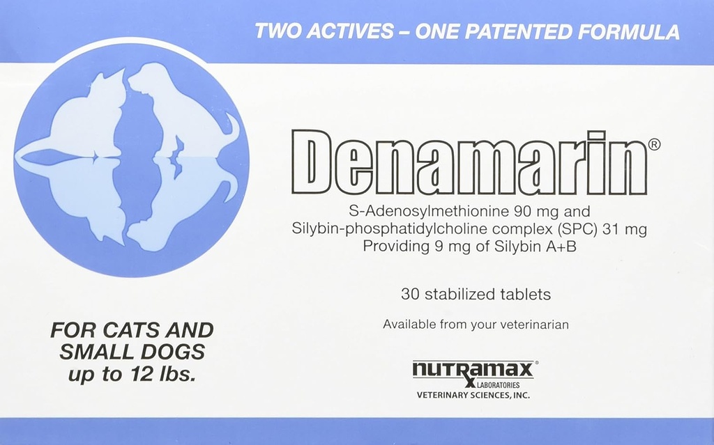 Nutramax Laboratories Denamarin Suplemento de saúde do fígado para cães pequenos e gatos - com S-Adenosilmetionina (SAMe) e Silybin, 30 Comprimidos