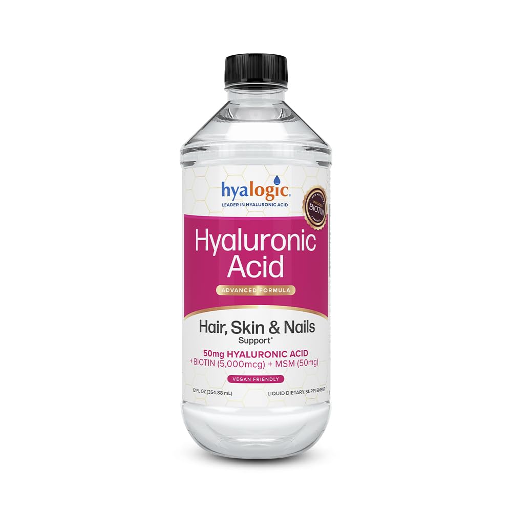Hyalogic Liquid Hyaluronic Acid Supplement - Suporte para Cabelo Saudável, Pele e unhas com 5.000 mcg Biotina e 50mg HSH - Hidratação Natural para todo o corpo - Fórmula de Alto Peso Molecular - 12 onças