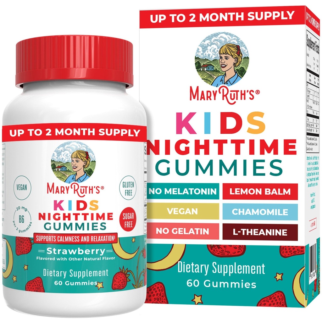 MaryRuth Organics Kids Nighttime Gummies (Grátis de Açúcar) Não Melatonina com L Theanina, Limão Balm, Camomila, Vitamina B6