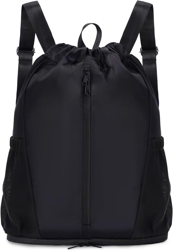 sportsnew Drawstring Backpack Sports Gym Bag with Shoes Compartment, String Backpack Cinch for Women Men, Water-Resistente Drawstring Bag for Workout Travel, Leve, Preto, Patent Pending