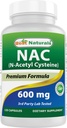 Melhores naturais NAC - N Acetil Cysteine 600 mg 120 Cápsulas - n Acetil cisteína - Poderoso antioxidante