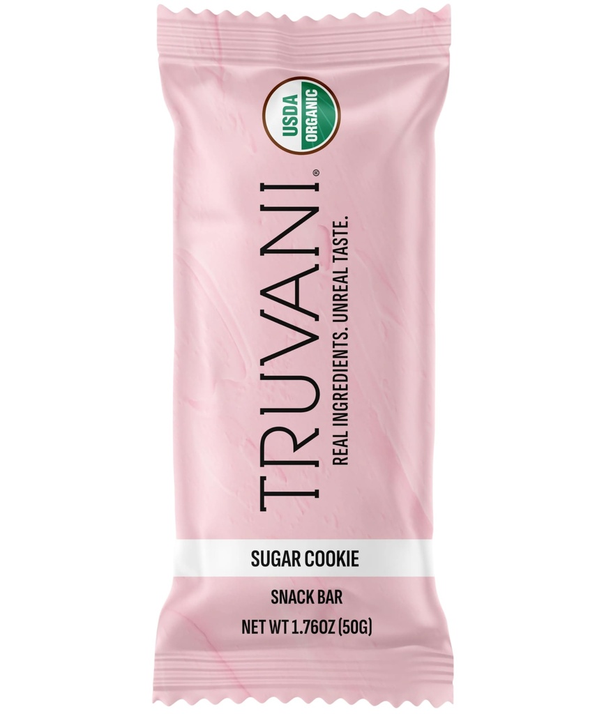 Truvani planta baseado snack Bares 1 Sugar Cookie Pacote de 6g de proteína, USDA orgânico e Vegan, o único bar, leite, soja e glúten grátis,