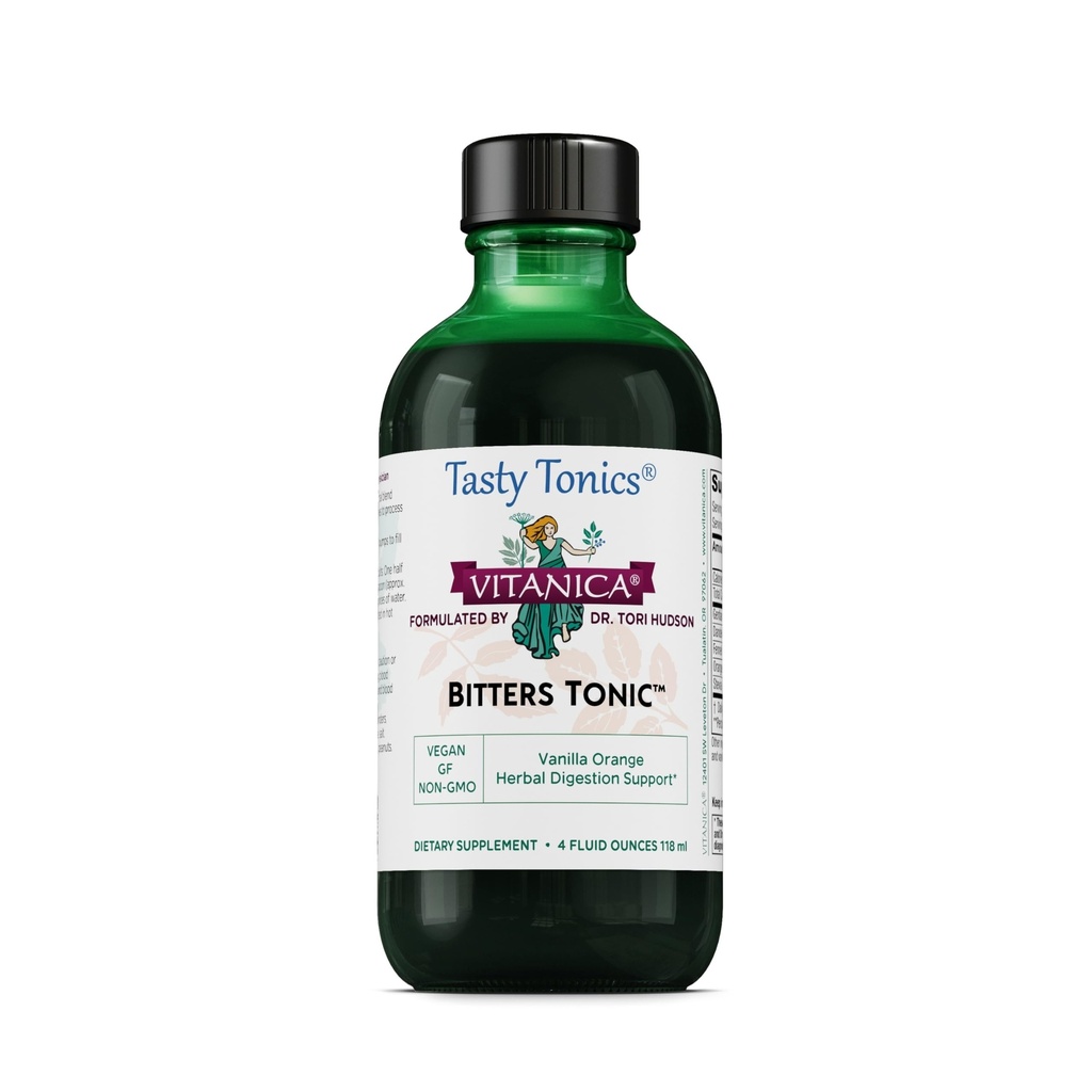 Vitanica Bitters tônica, Suplemento de digestão líquida, Suporte de digestão, Sem álcool, Baunilha laranja, Vegan, 4 Ounce (Bitters tônica)