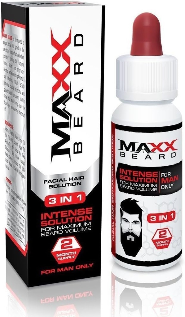 Maxx Beard - Solução #1 de crescimento de barba, solução natural para fornecimento máximo de volume-2 mês