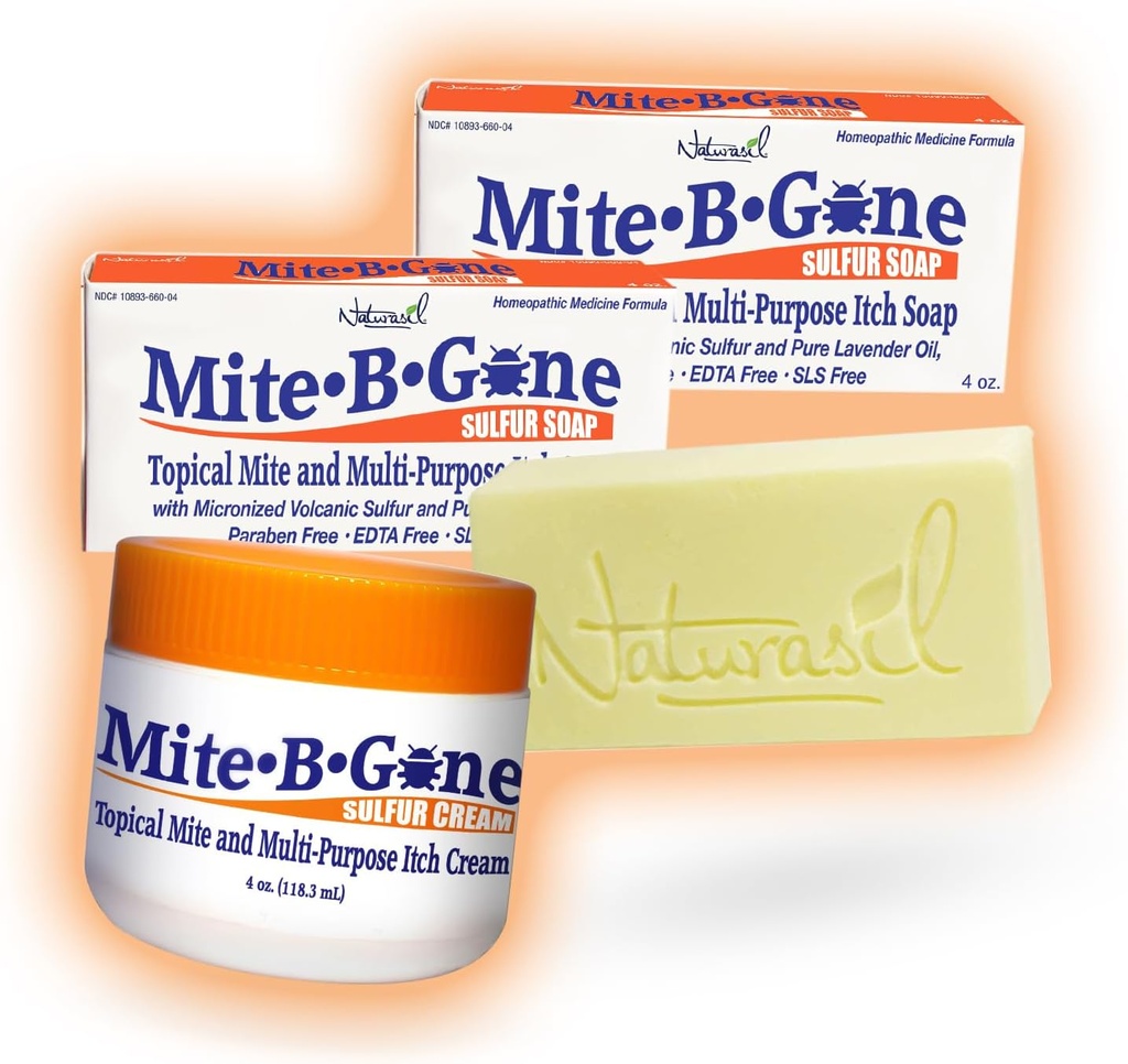 Fast-Acting Bug Bite Relief Pack by Mite-B-Gone - Calming Enxofur Cream + 2 Sabonetes É Seguro para Crianças e Adultos Trata Insectos e Mosquito Mordidas, Coceira e Desconforto
