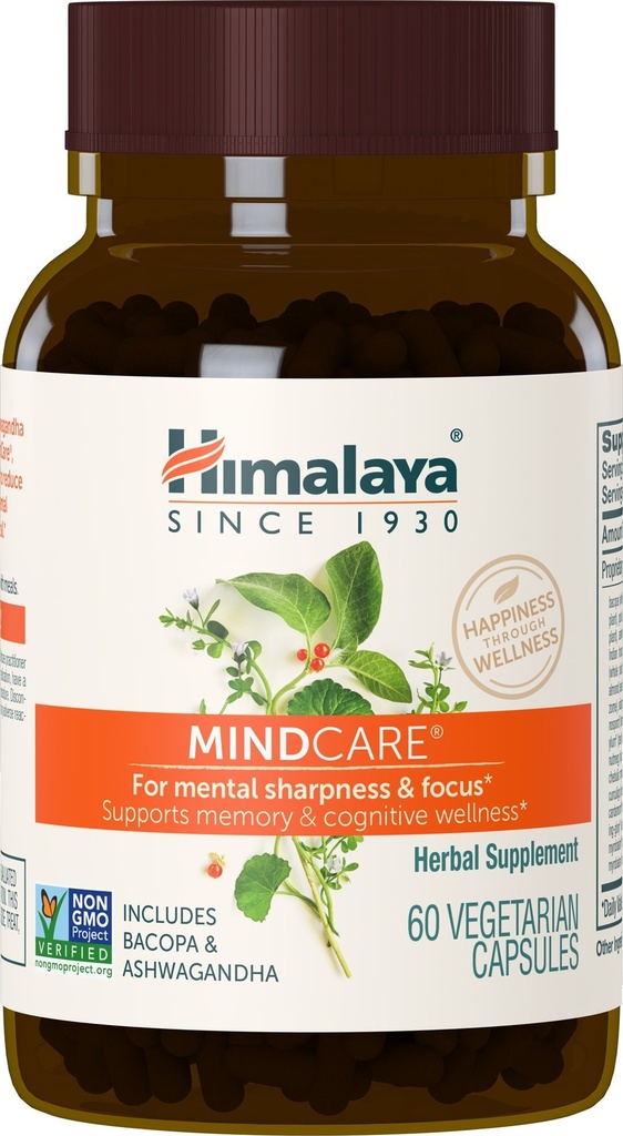 Himalaya MindCare - Nootropic Herbal Cérebro Suplementos para a memória e apoio focal - Vegan, Não-GMO, Glúten grátis, 1170 mg, 60 Cápsulas