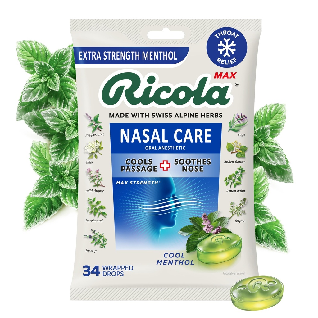 Ricola Max Cool Menthol Nasal Care Large Bag - 34 Count (Pack of 1)