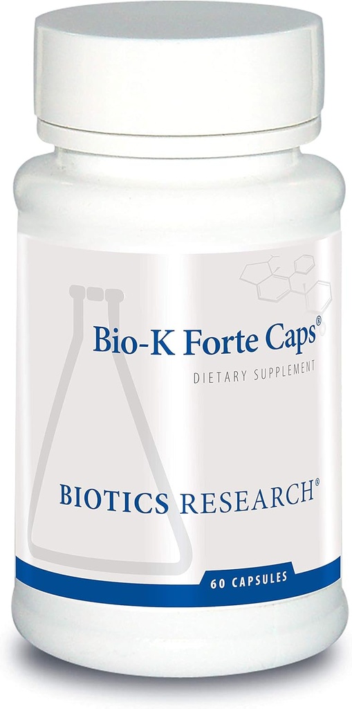 Biotics Research Bio K Forte Caps Vitamina K como menaquinona 7, fitonadiona, Combinação com K1 & MK 7 em uma proporção de 1:10. Vitamina K de alta potência com SOD e Catalase 60 Cápsulas