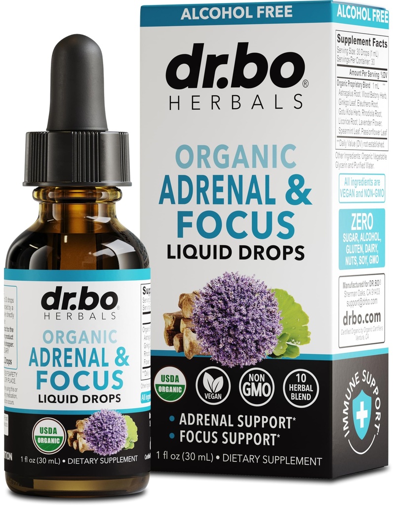 Suplementos de Suporte Adrenal Drops Líquidos - Suplemento Adrenal Orgânico e Foco, Adaptogen Manager Cortisol Adultos, Ginkgo Biloba para Crianças Calmo - Cérebro Natural e Fadiga de Memória Atenção 1oz