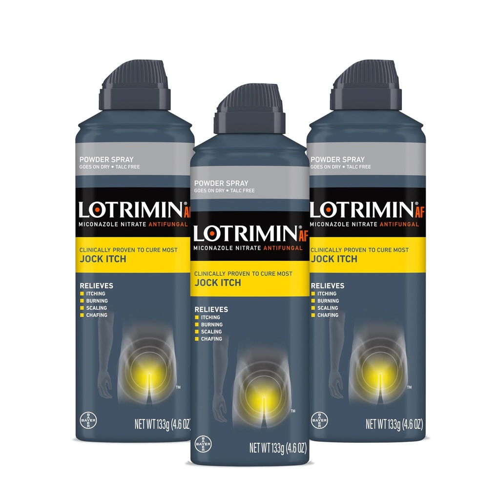 Lotrimin AF Jock Itch Powder Spray, Nitrato de Miconazol 2% - Tratamento da maioria dos Coceira, 4.6 Onças (133 Grams) Spray Can (Pack 3)